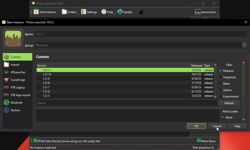 Modpack importálása